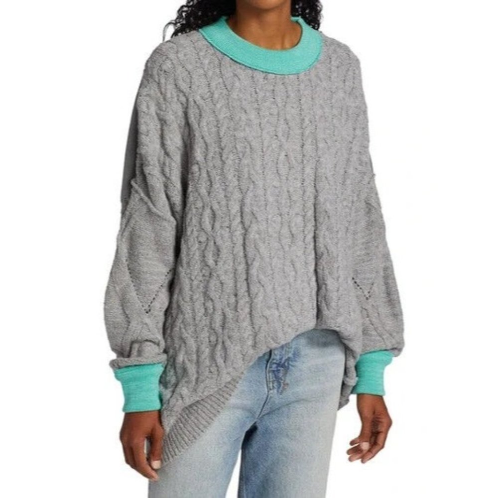 Free People Olympia Tunic Top Sweater Gray Size L MSRP $168